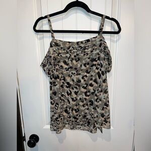 CAbi #5360 Algeria Tiered Leopard Print Cold-Shoulder Top